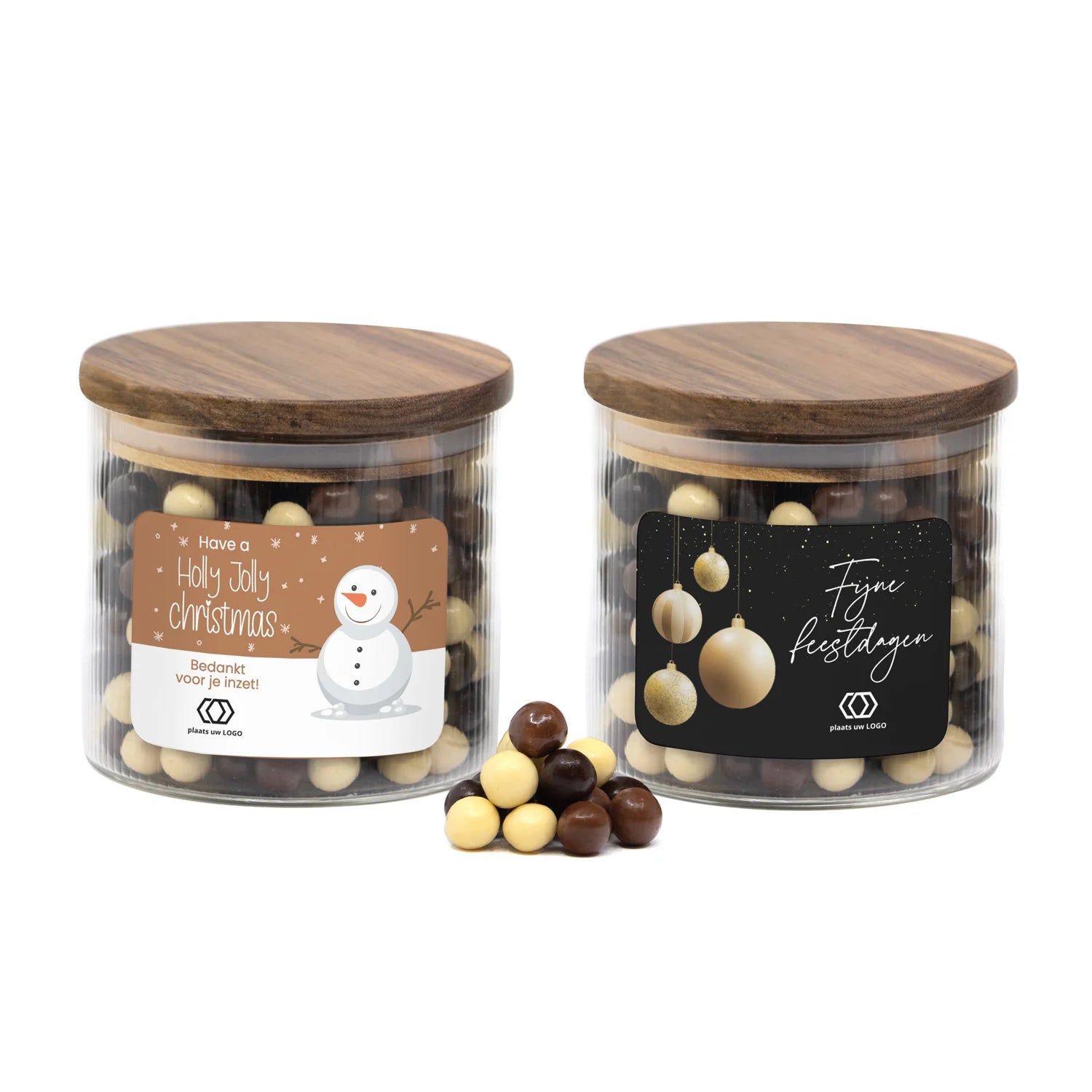 Medium pot met ribbelglas gevuld met snoep - Kerst - Bedankjes.nl