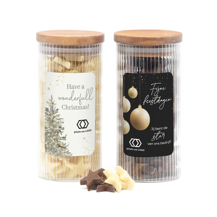 Luxe pot gevuld met chocolade sterren - Kerst