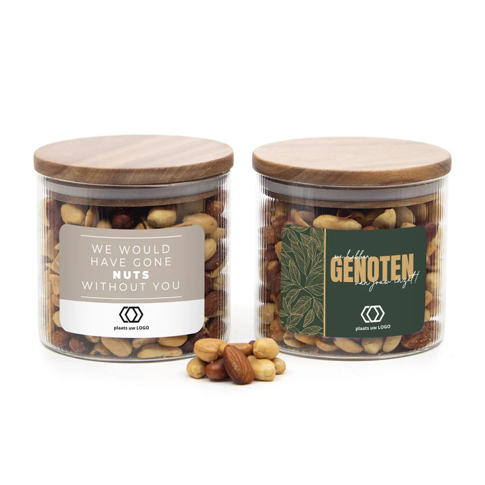 Medium pot met ribbelglas met verse notenmix - Zakelijk
