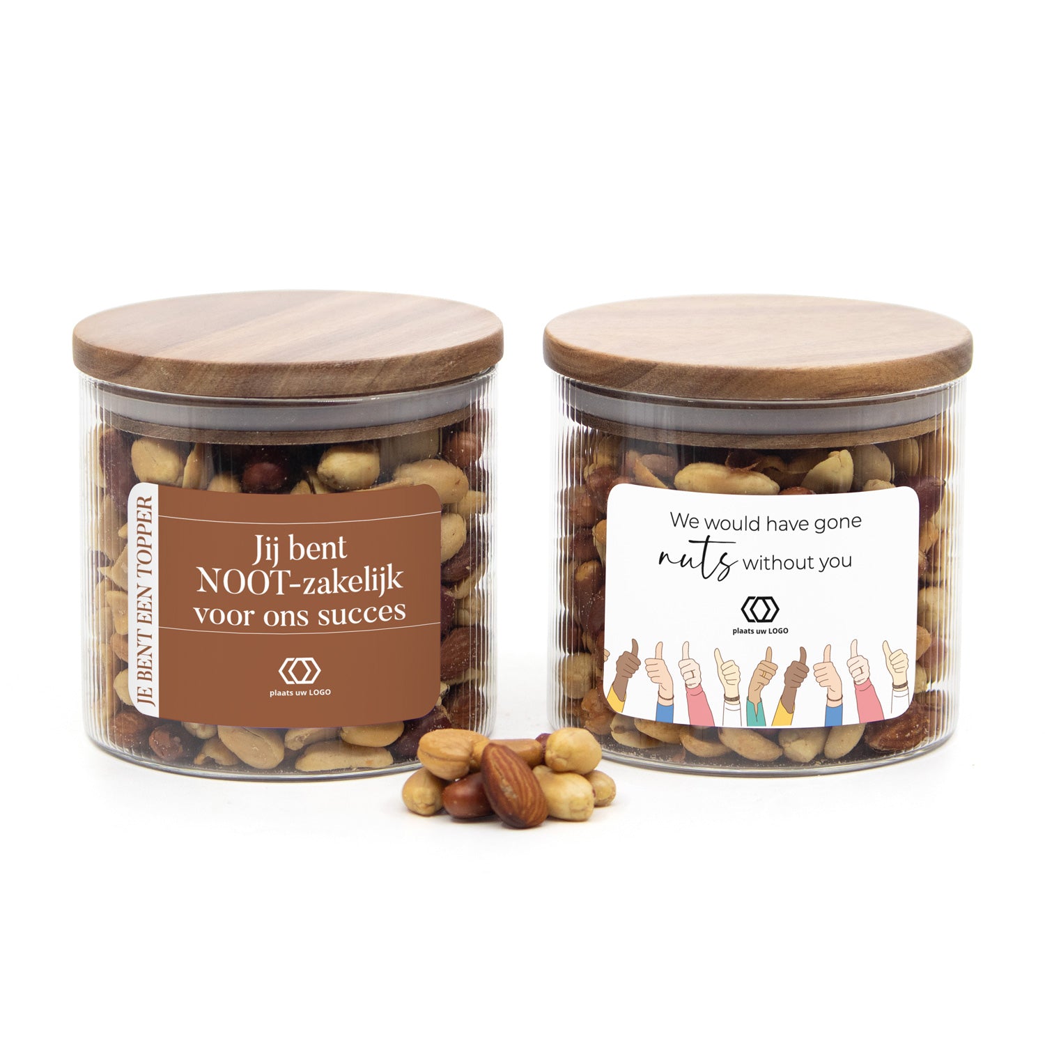 Medium pot met ribbelglas met verse notenmix - Vrijwilliger