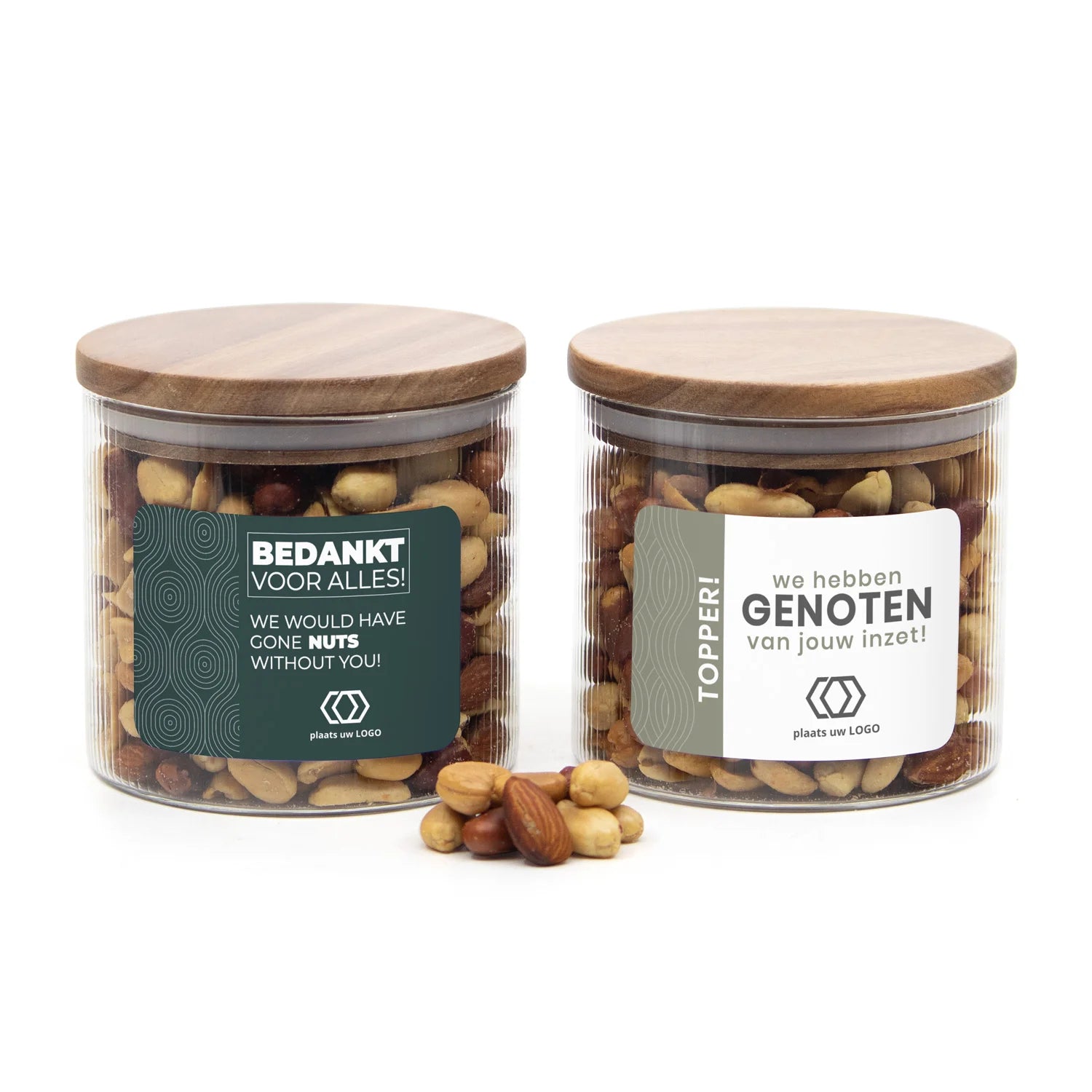 Medium pot met ribbelglas met verse notenmix - Zakelijk - Bedankjes.nl