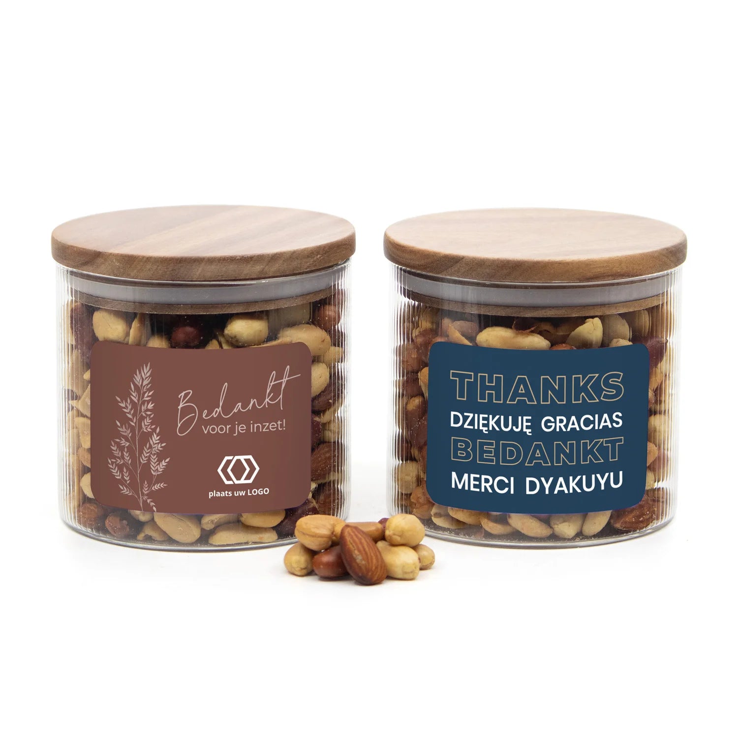 Medium pot met ribbelglas met verse notenmix - Zakelijk - Bedankjes.nl