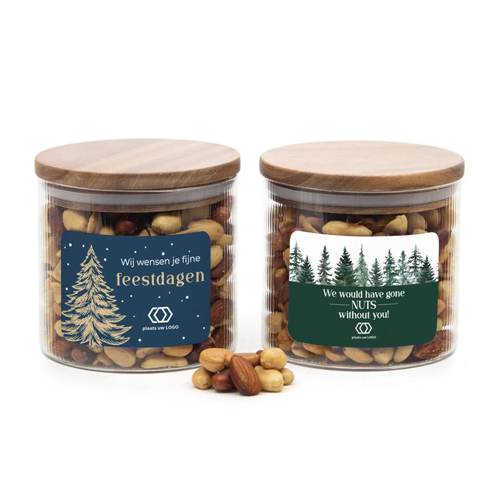Medium pot met ribbelglas met verse notenmix - Kerst