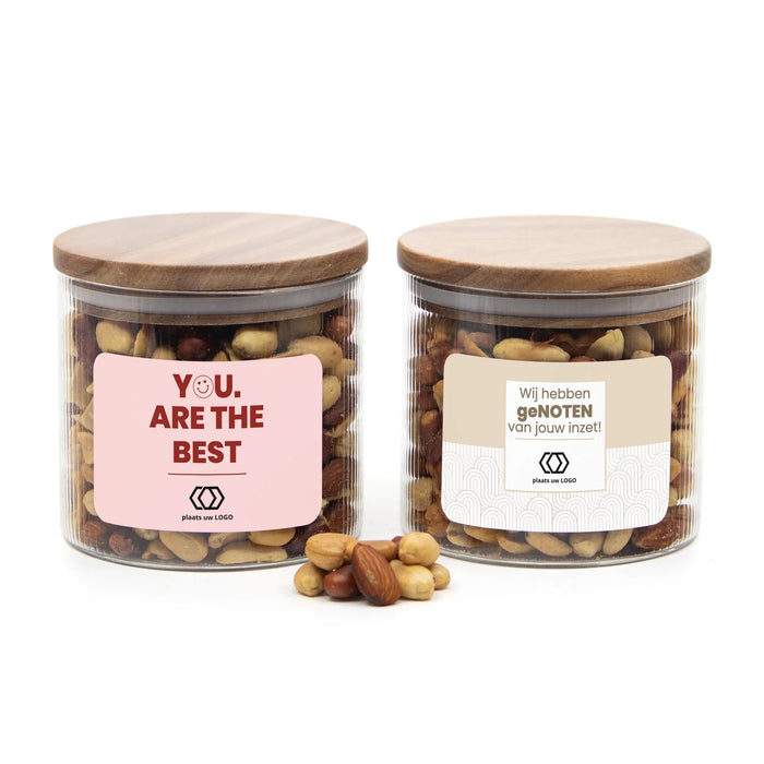 Medium pot met ribbelglas met verse notenmix - Zakelijk