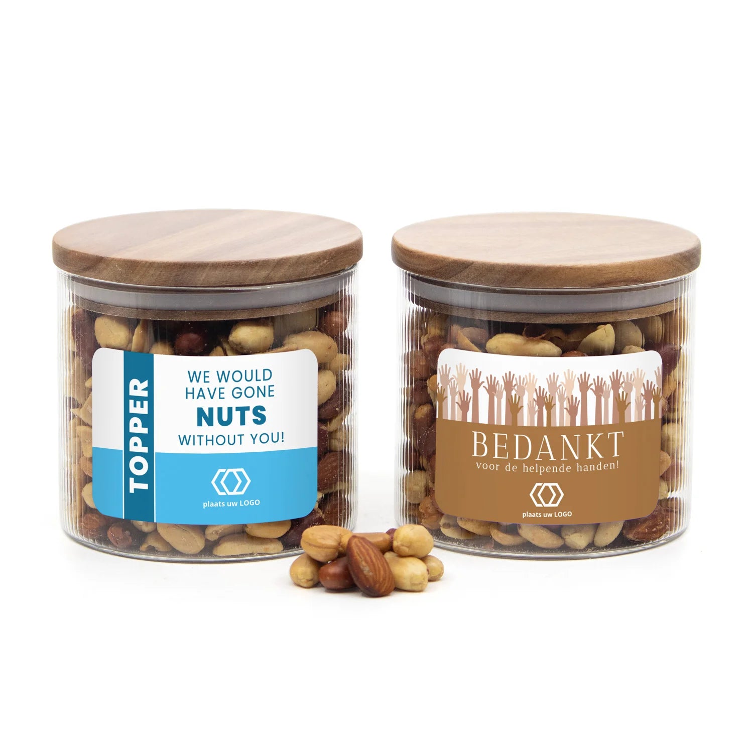 Medium pot met ribbelglas met verse notenmix - Zakelijk - Bedankjes.nl