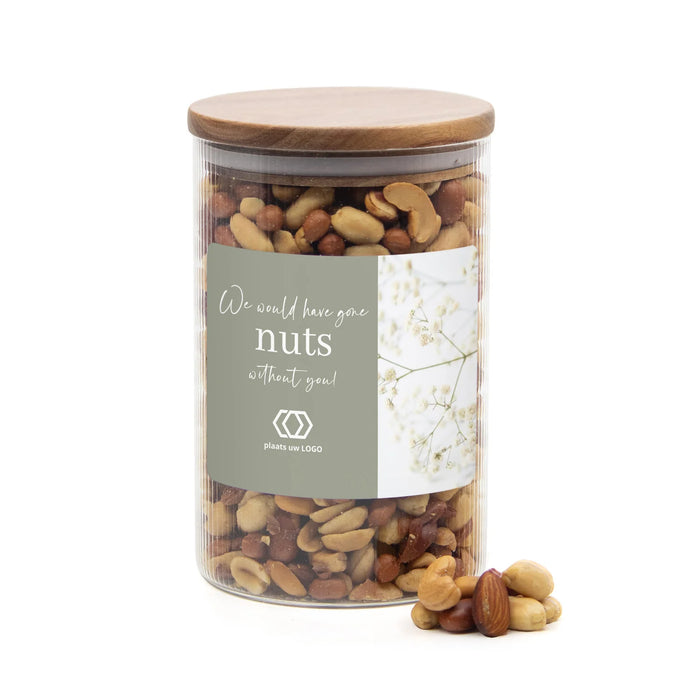 Luxe grote pot met ribbelglas met verse notenmix - Zakelijk