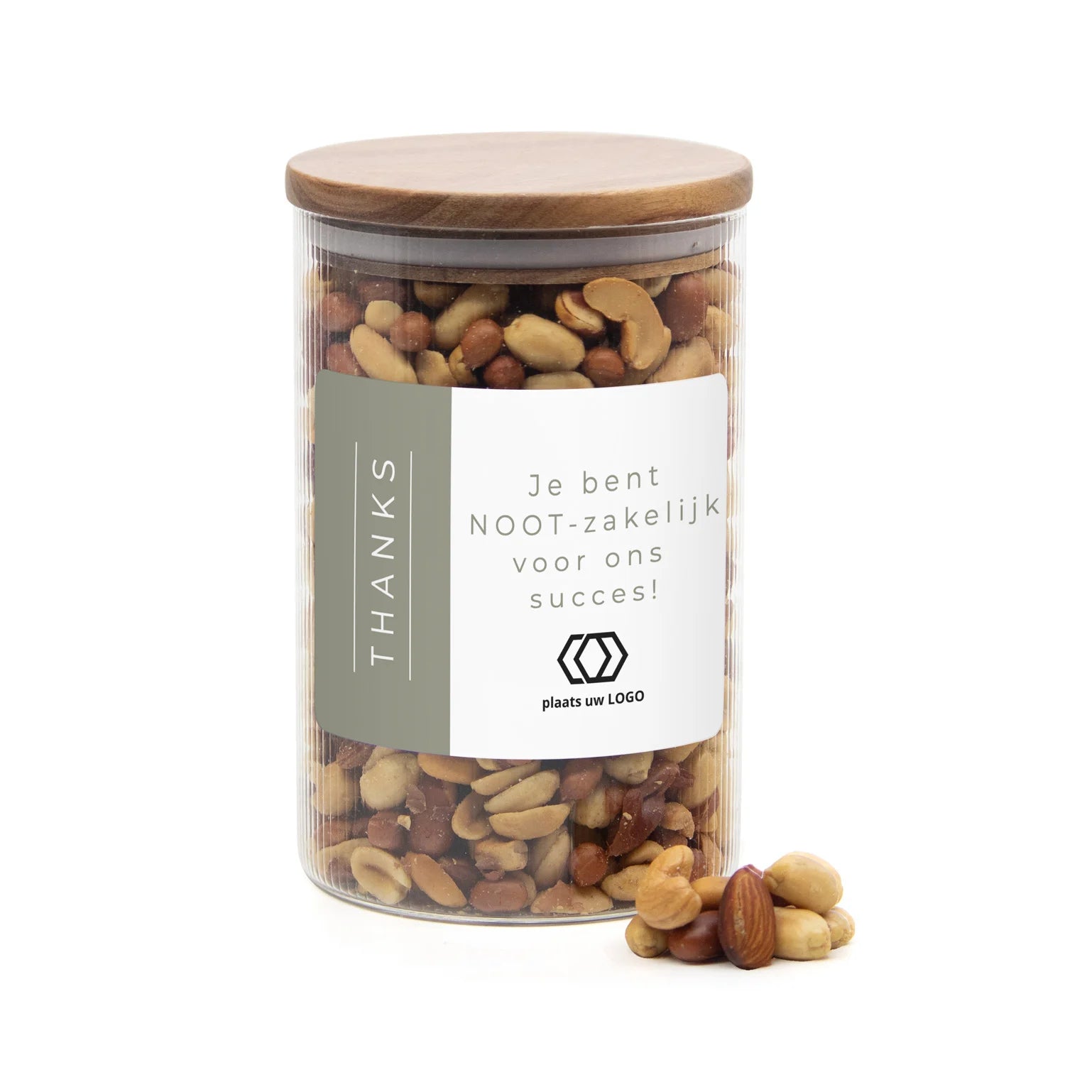 Luxe grote pot met ribbelglas met verse notenmix - Zakelijk