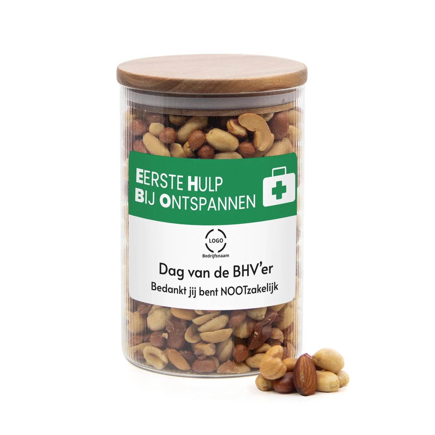 Luxe grote pot met ribbelglas met verse notenmix - BHV