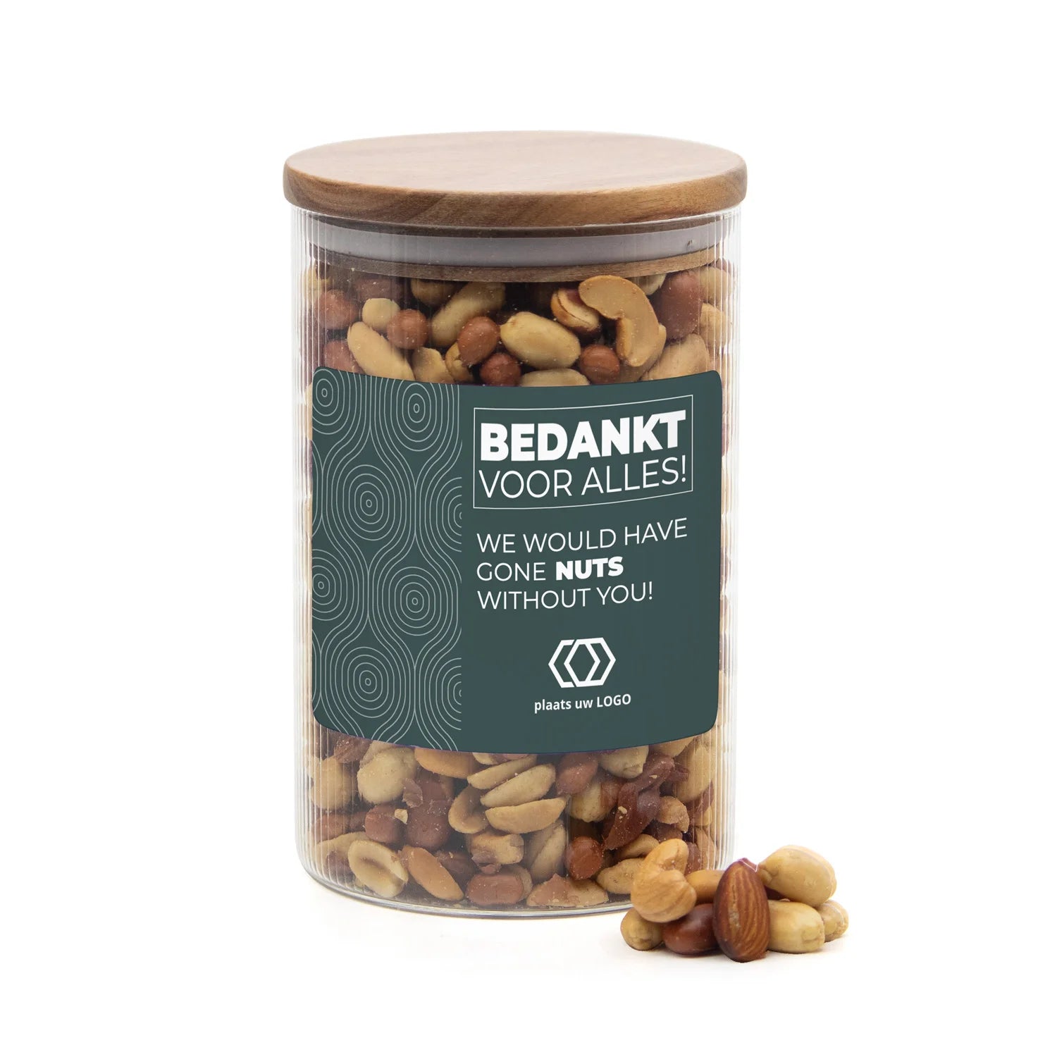 Luxe grote pot met ribbelglas met verse notenmix - Zakelijk - Bedankjes.nl
