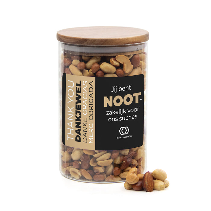 Luxe grote pot met ribbelglas met verse notenmix - Vrijwilliger