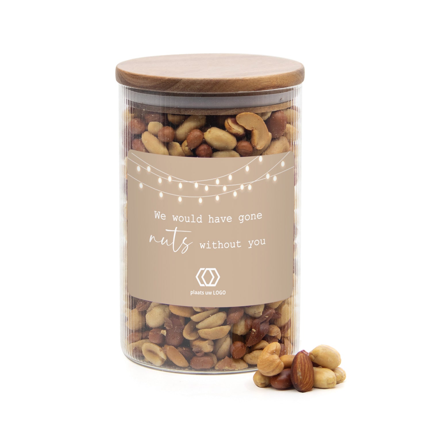 Luxe grote pot met ribbelglas met verse notenmix - Vrijwilliger