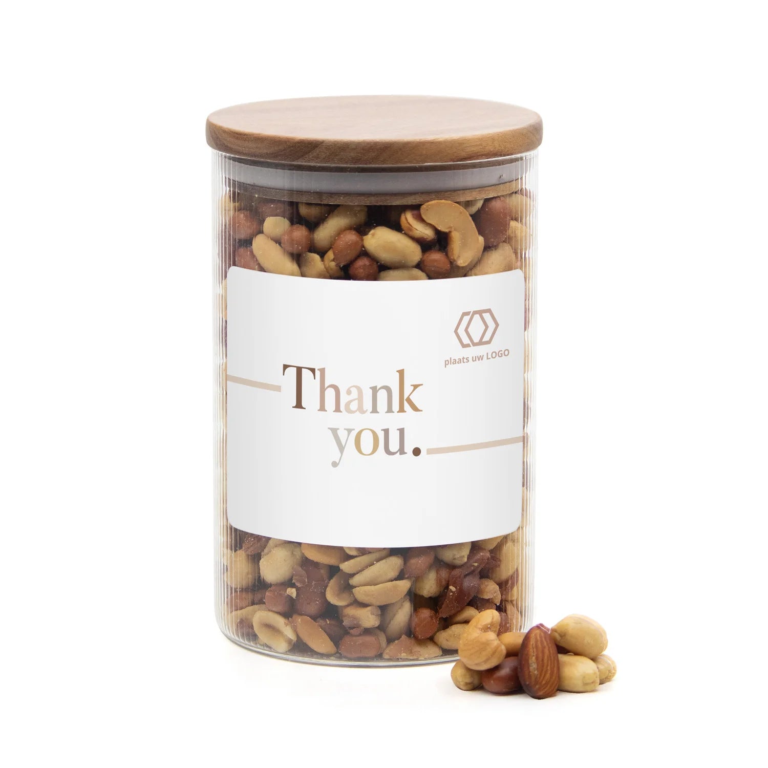 Luxe grote pot met ribbelglas met verse notenmix - Zakelijk
