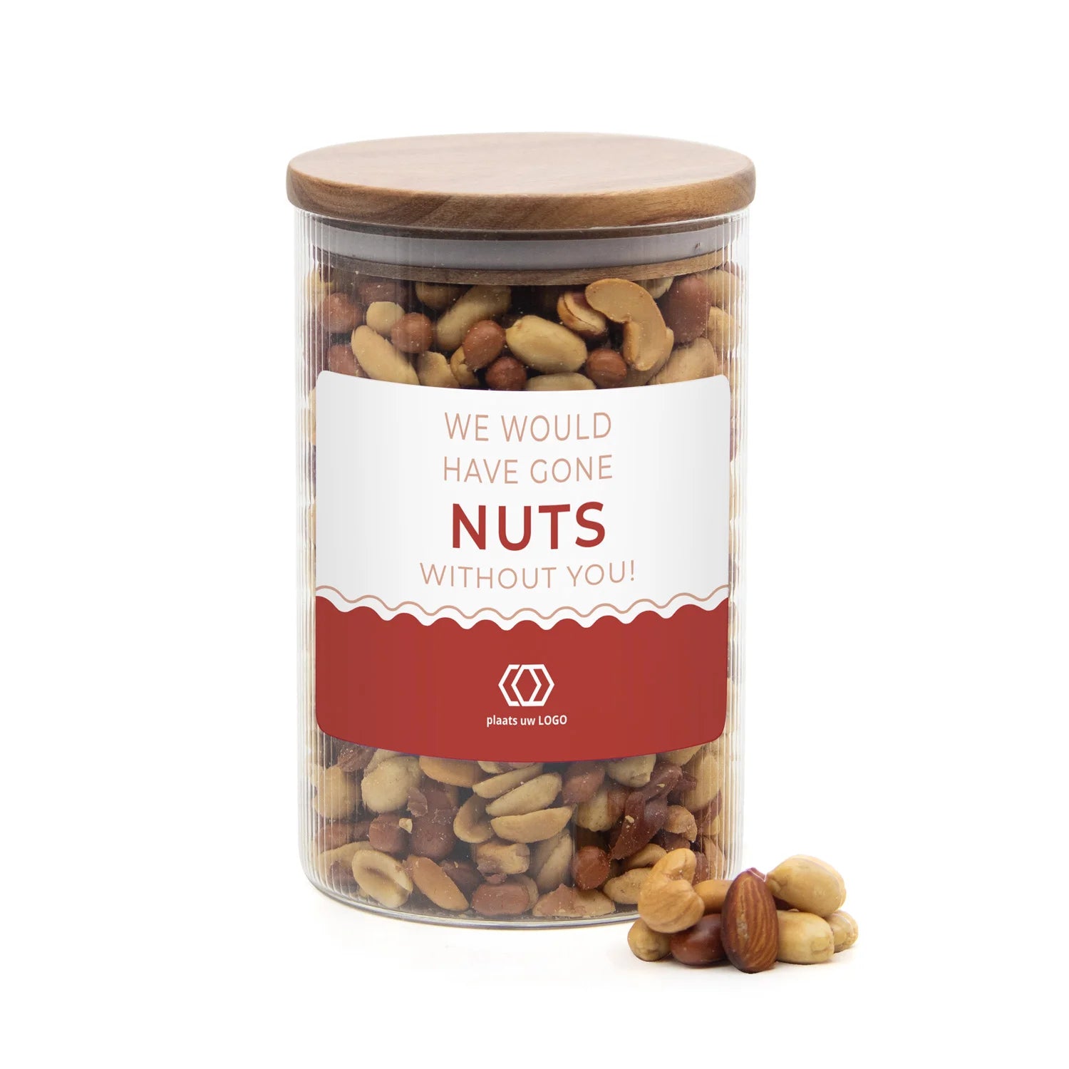 Luxe grote pot met ribbelglas met verse notenmix - Vrijwilliger - Bedankjes.nl