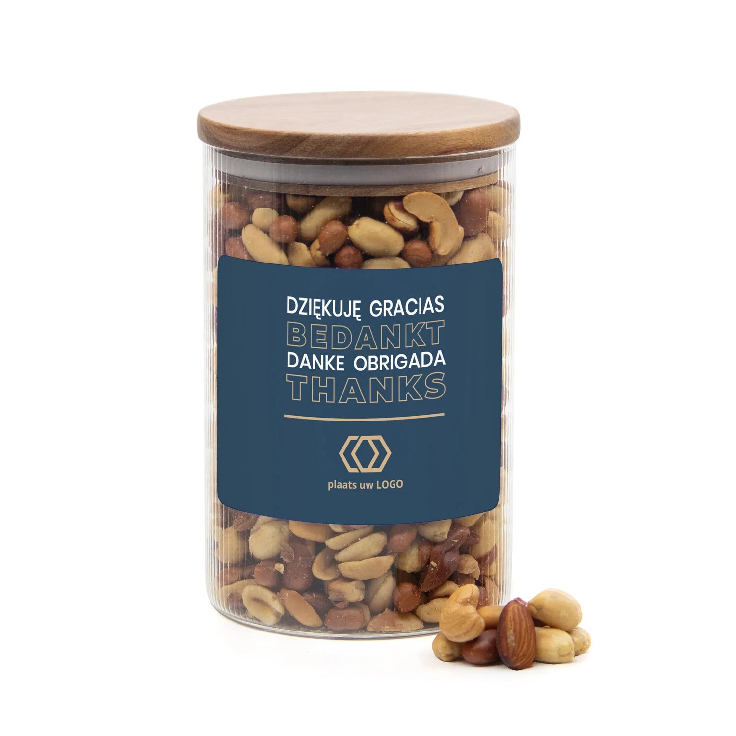 Luxe grote pot met ribbelglas met verse notenmix - Zakelijk