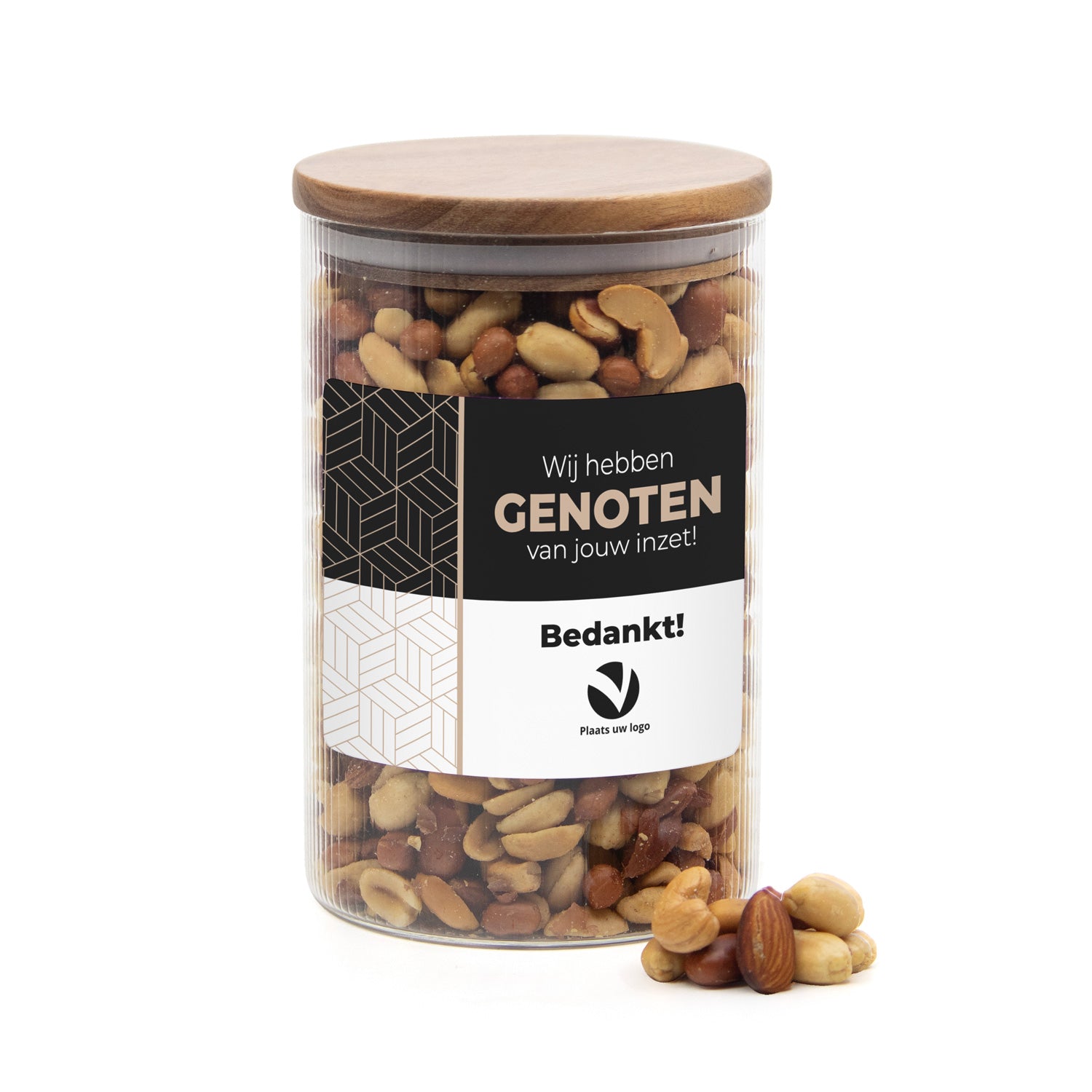 Luxe grote pot met ribbelglas met verse notenmix - Zakelijk - Bedankjes.nl