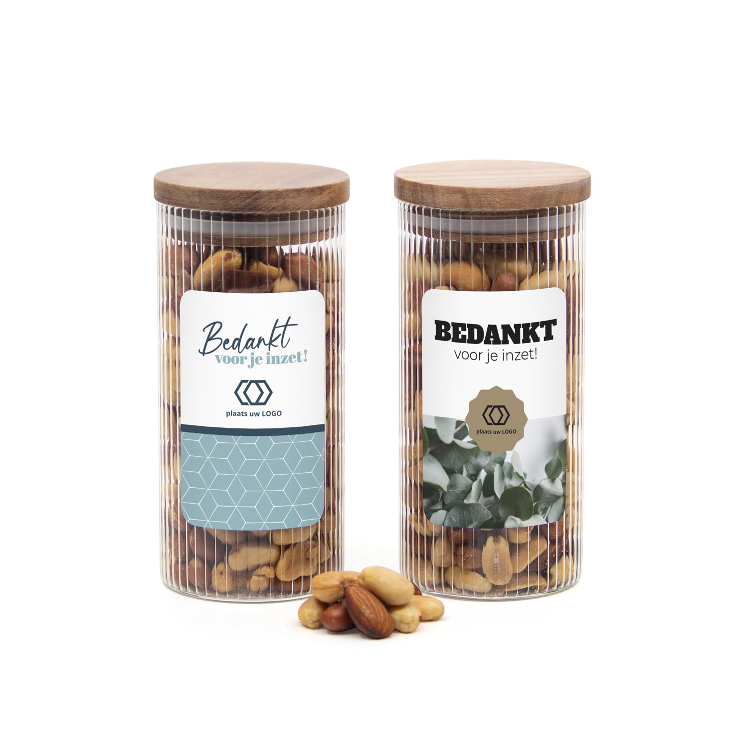 Pot met ribbelglas met verse notenmix - Zakelijk - Bedankjes.nl