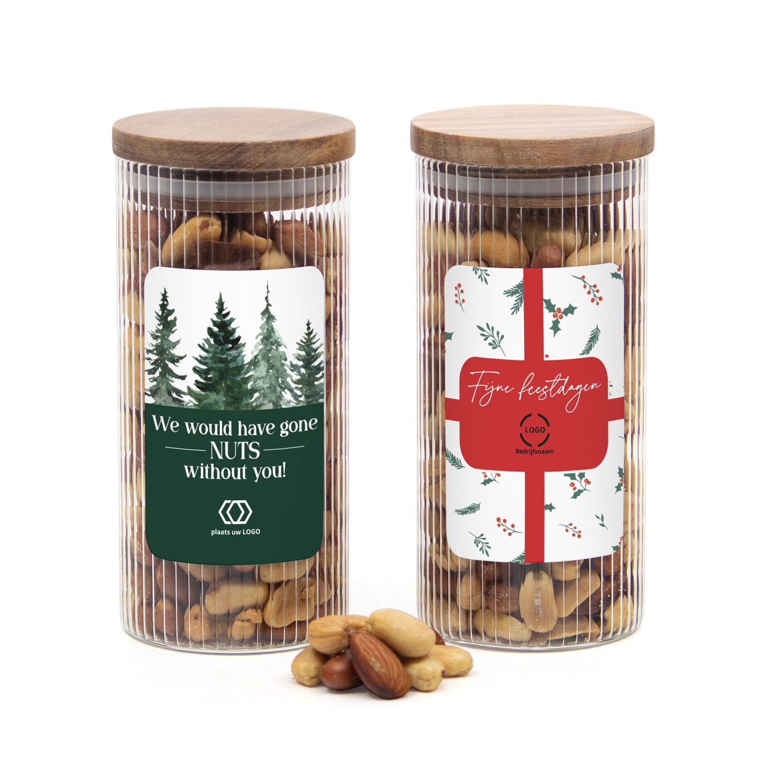 Pot met ribbelglas met verse notenmix - Kerst - Bedankjes.nl