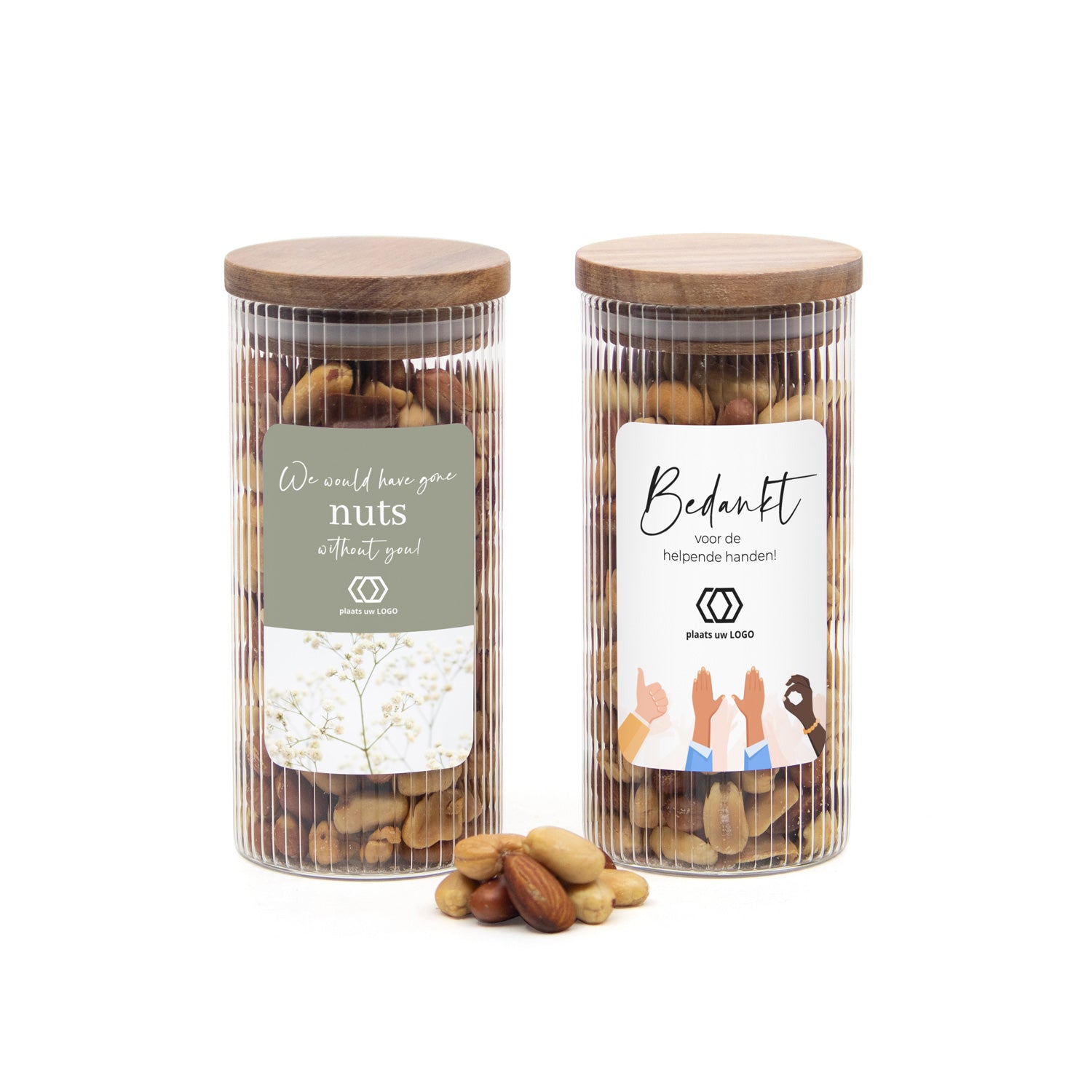 Pot met ribbelglas met verse notenmix - Zakelijk - Bedankjes.nl