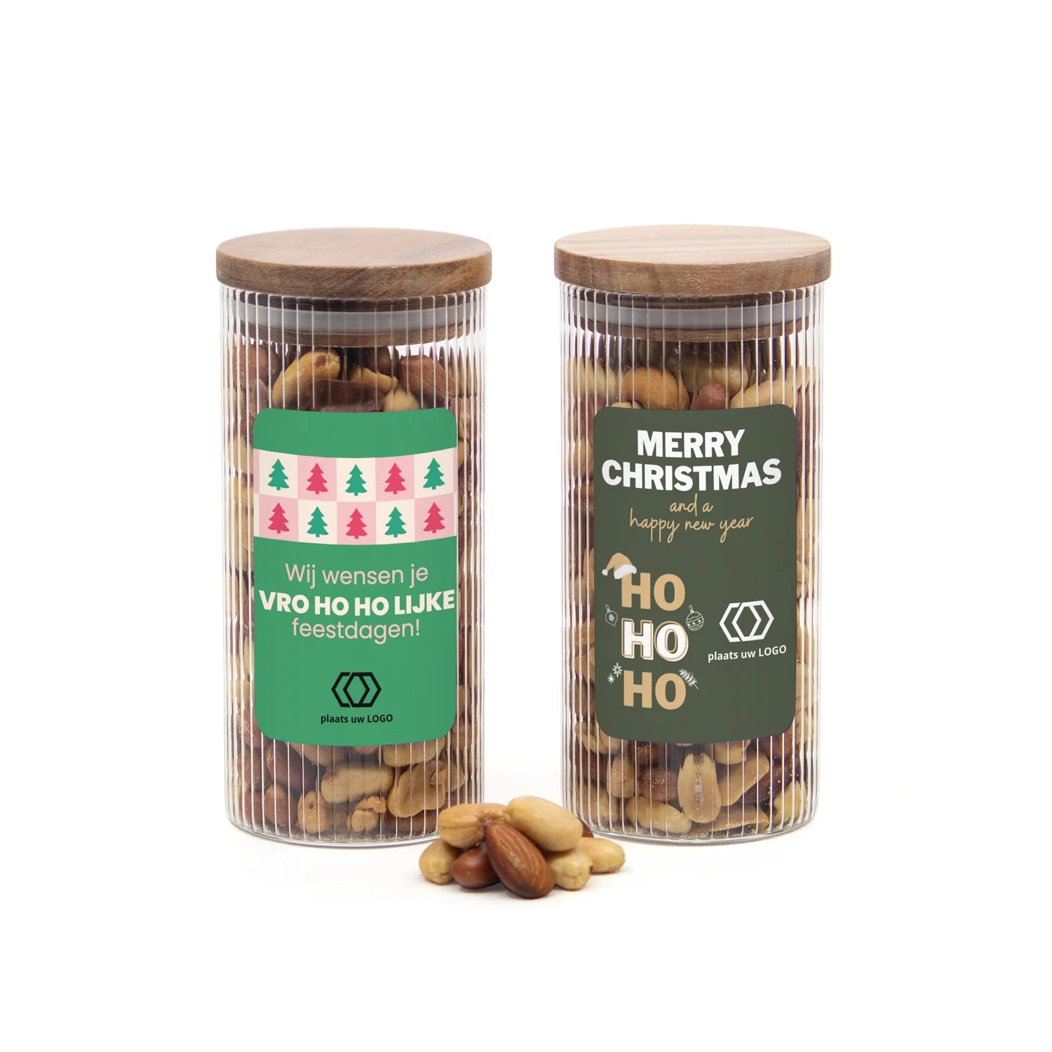 Pot met ribbelglas met verse notenmix - Kerst - Bedankjes.nl