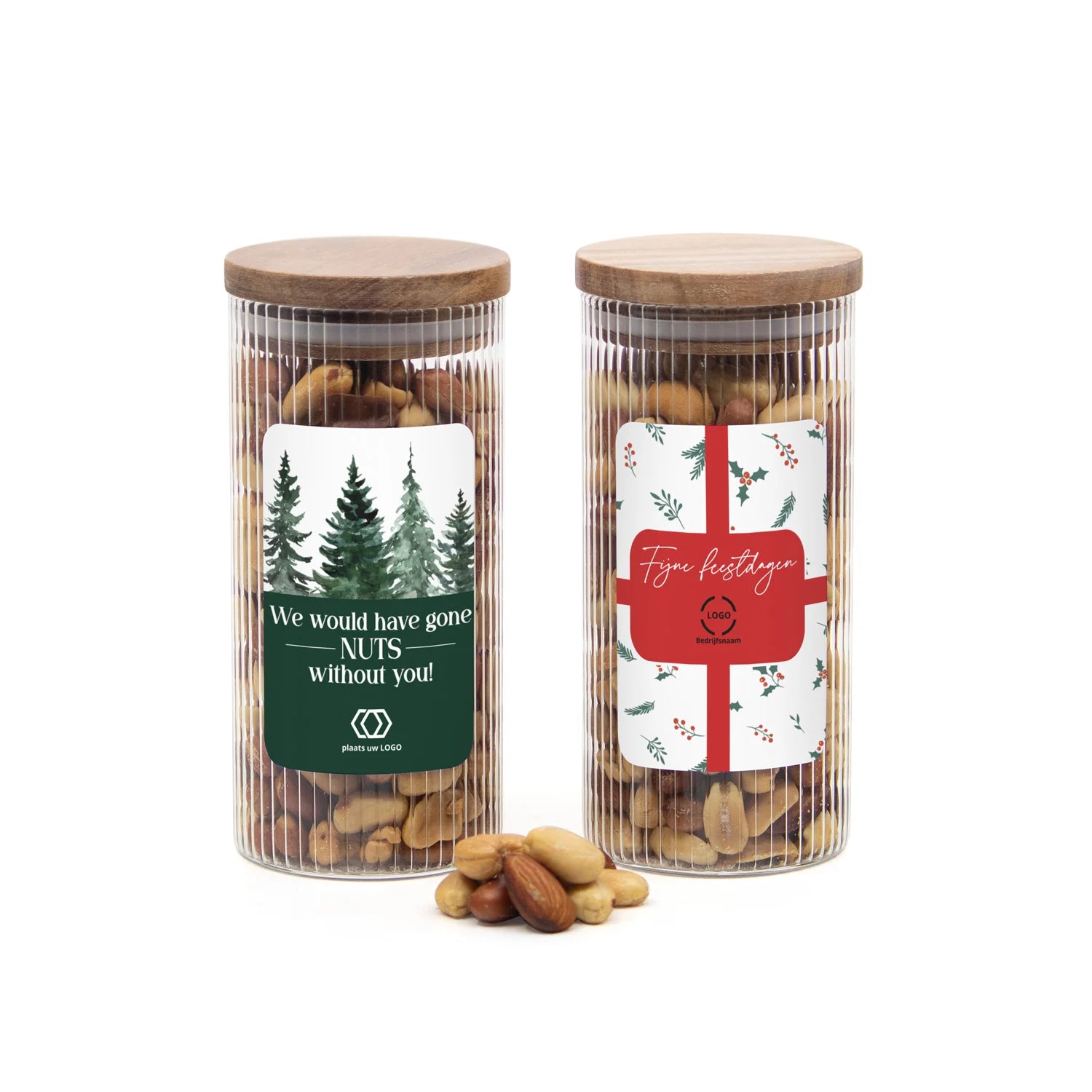 Pot met ribbelglas met verse notenmix - Kerst - Bedankjes.nl