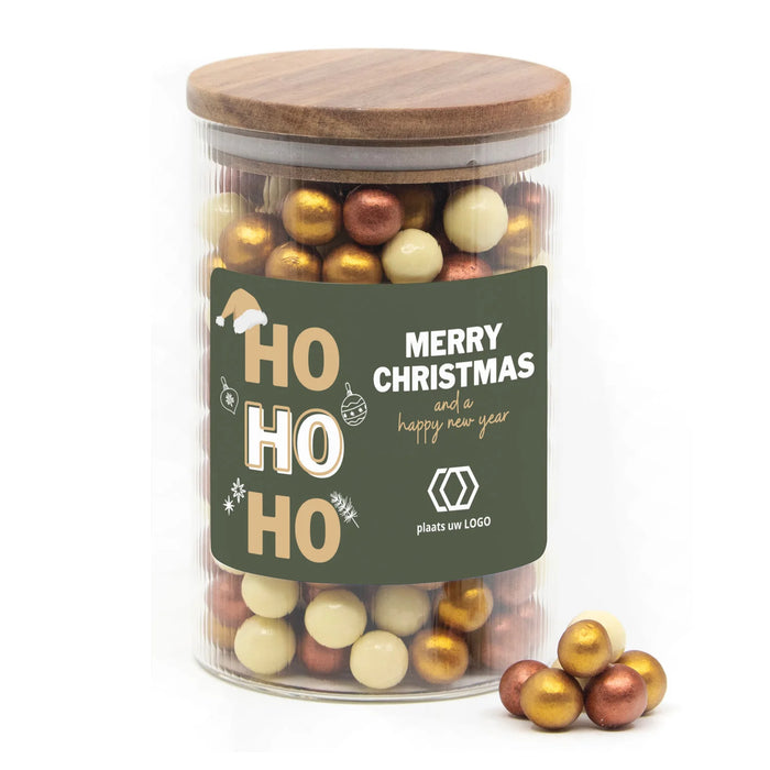 Luxe grote snoeppot met ribbelglas - Kerst