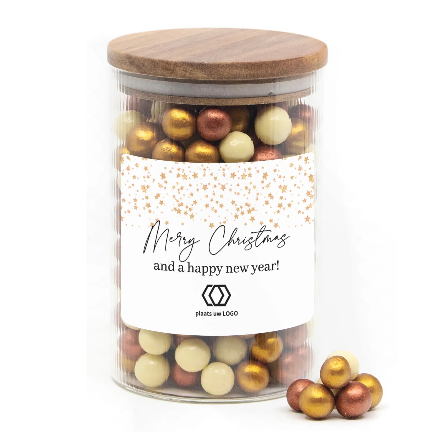 Luxe grote snoeppot met ribbelglas - Kerst - Bedankjes.nl