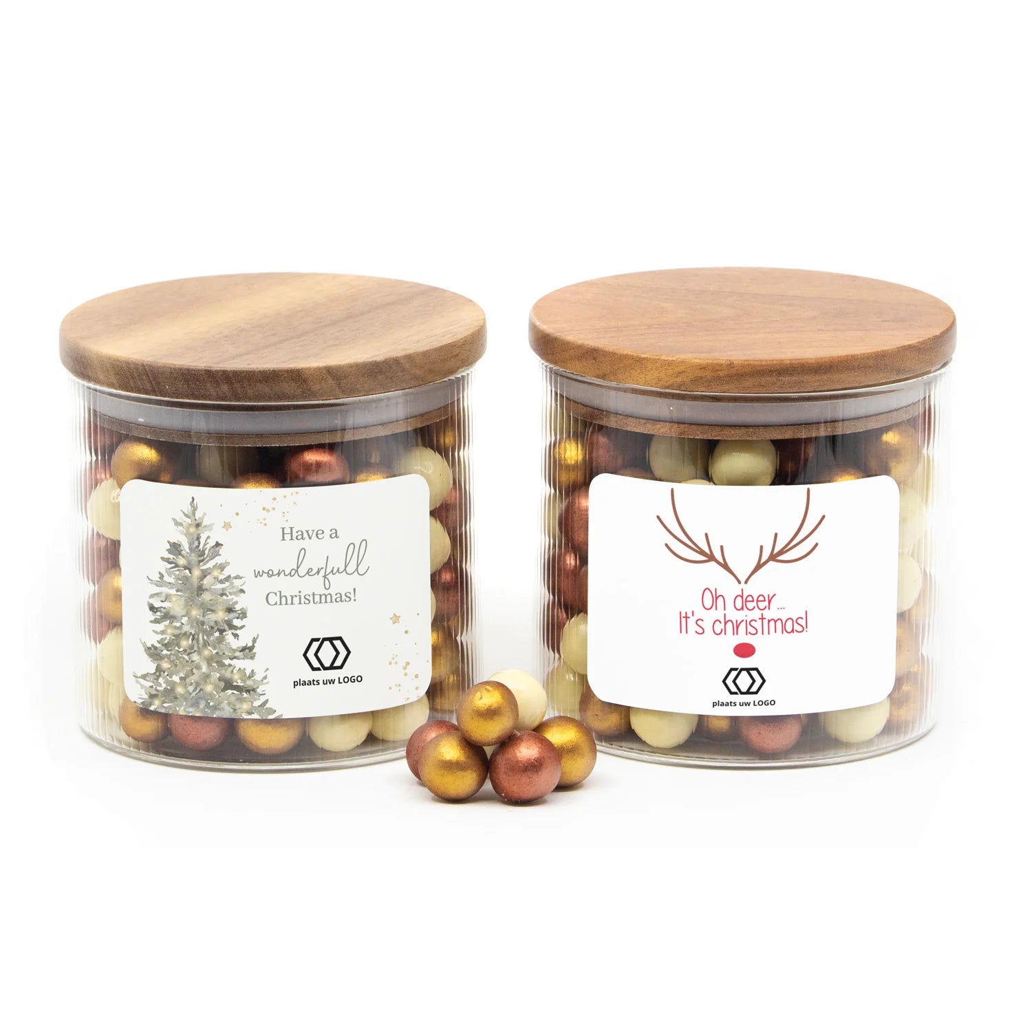 Medium pot met ribbelglas gevuld met snoep - Kerst - Bedankjes.nl