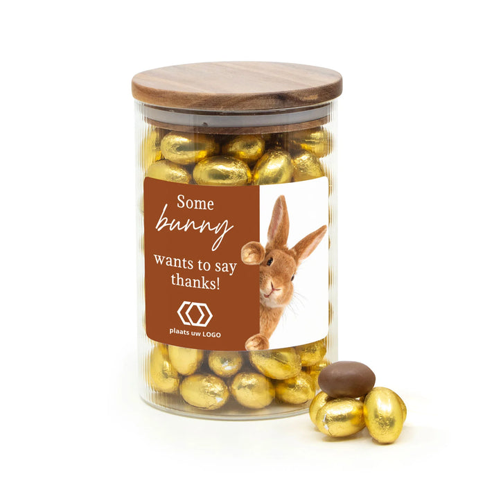 Grote voorraadpot met paaseitjes en etiket - Pasen