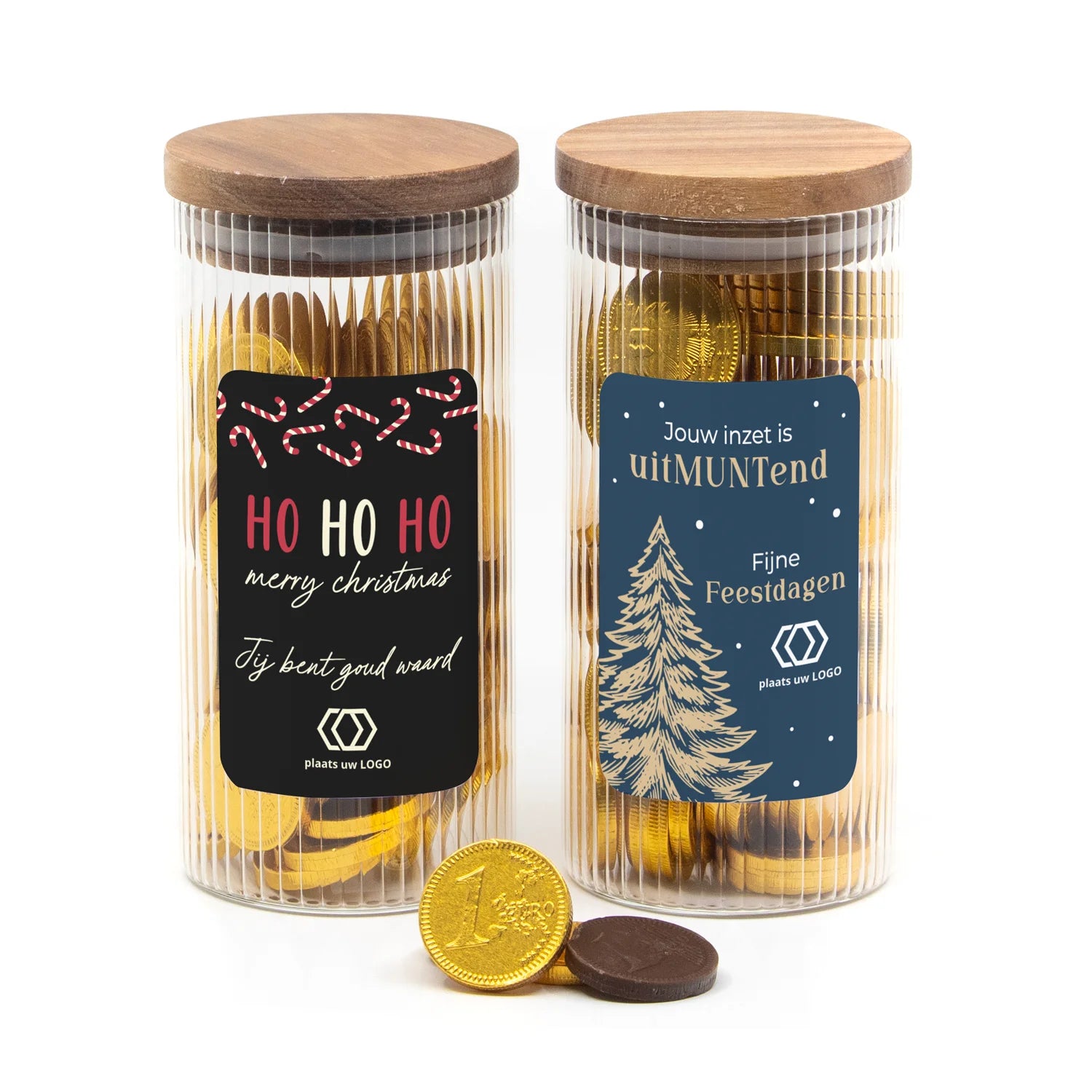 Luxe pot gevuld met chocolade munten - Kerst