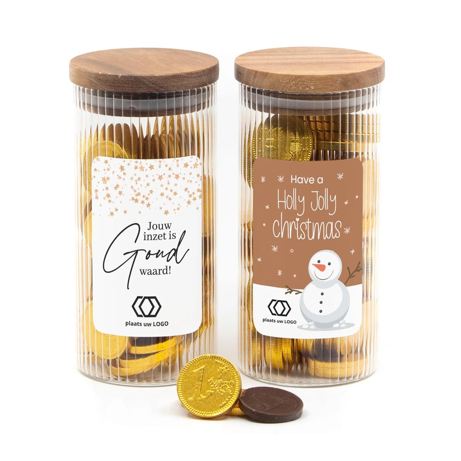 Luxe pot gevuld met chocolade munten - Kerst