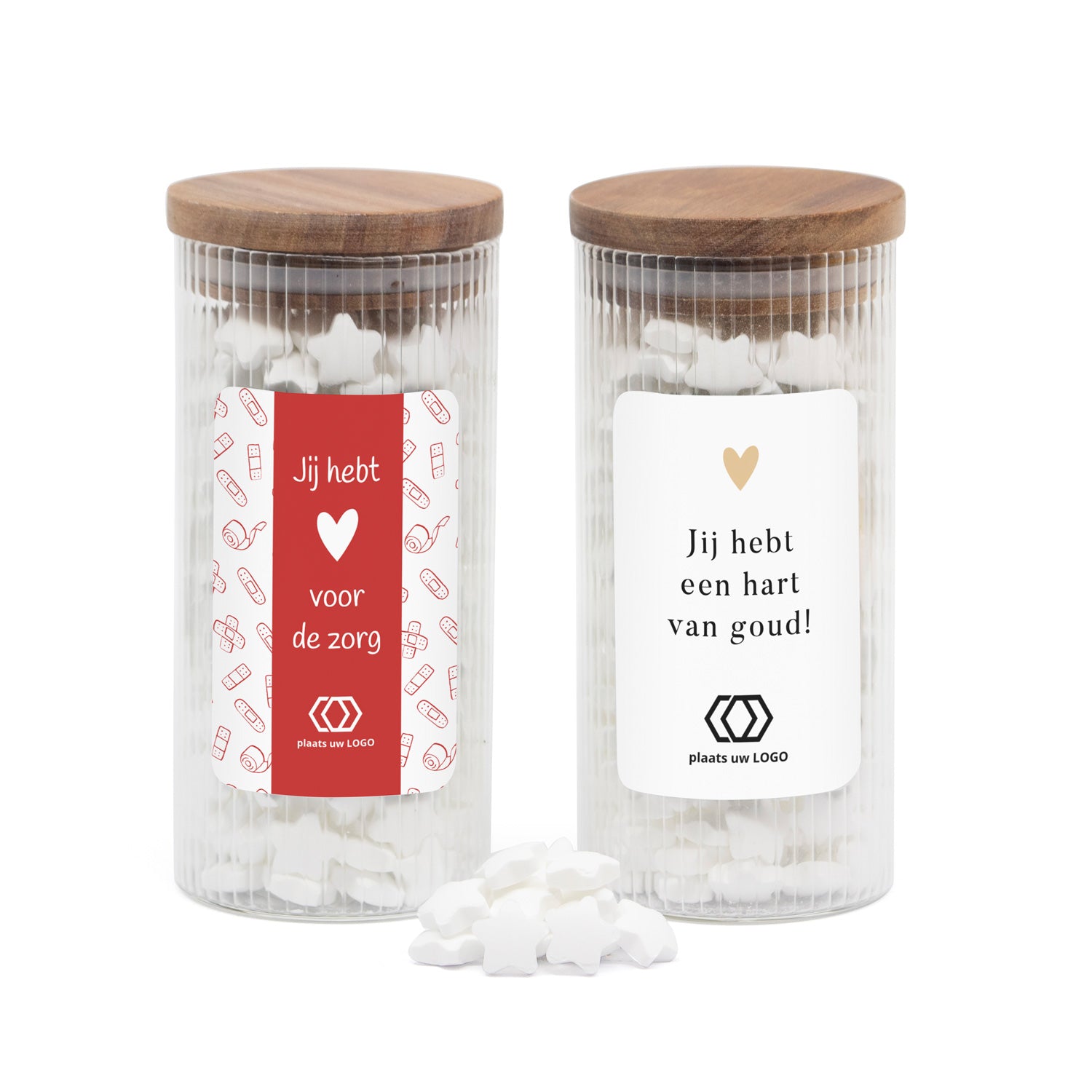 Pot met ribbelglas gevuld met snoepjes - Verpleging - Bedankjes.nl