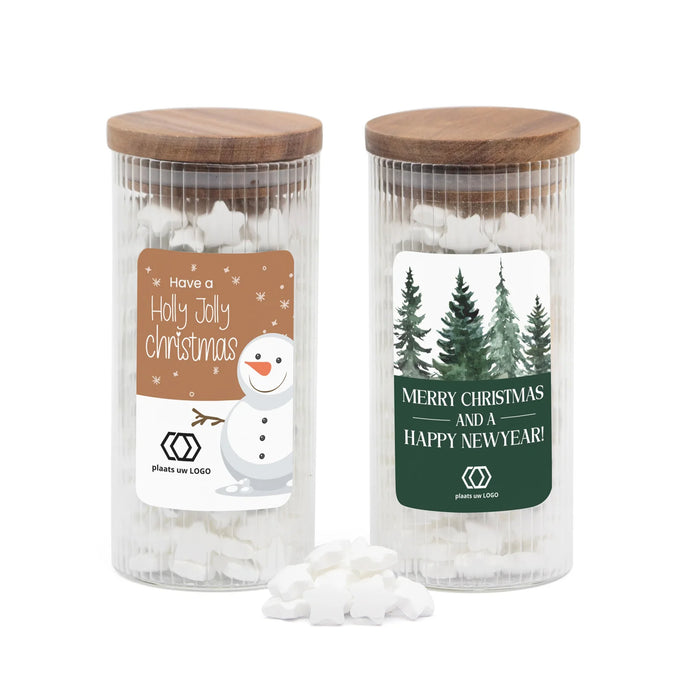 Pot met ribbelglas gevuld met snoepjes - Kerst