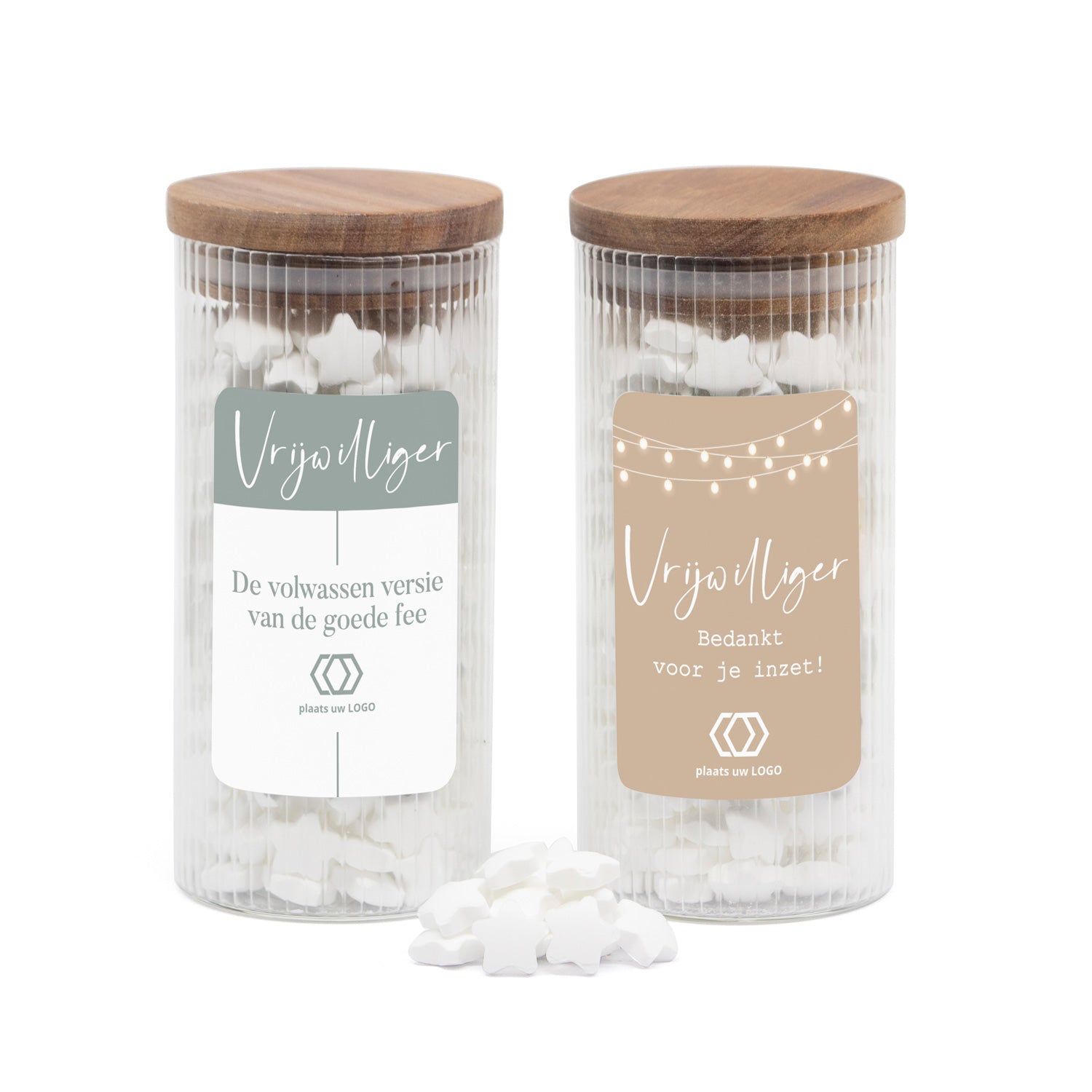 Pot met ribbelglas gevuld met snoepjes - Vrijwilliger