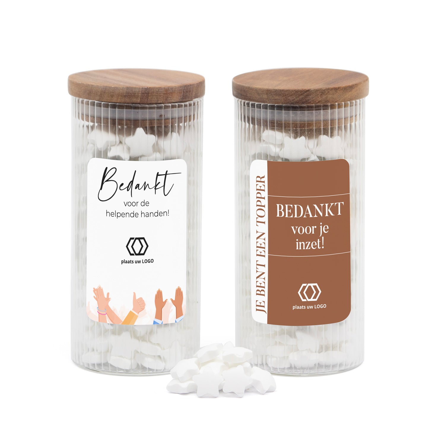 Pot met ribbelglas gevuld met snoepjes - Vrijwilliger