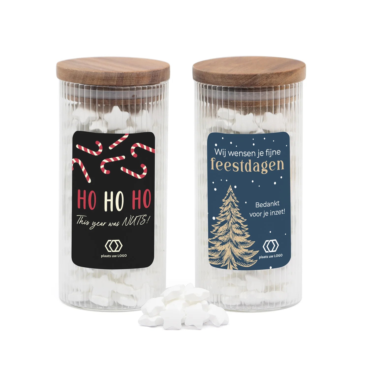Pot met ribbelglas gevuld met snoepjes - Kerst - Bedankjes.nl