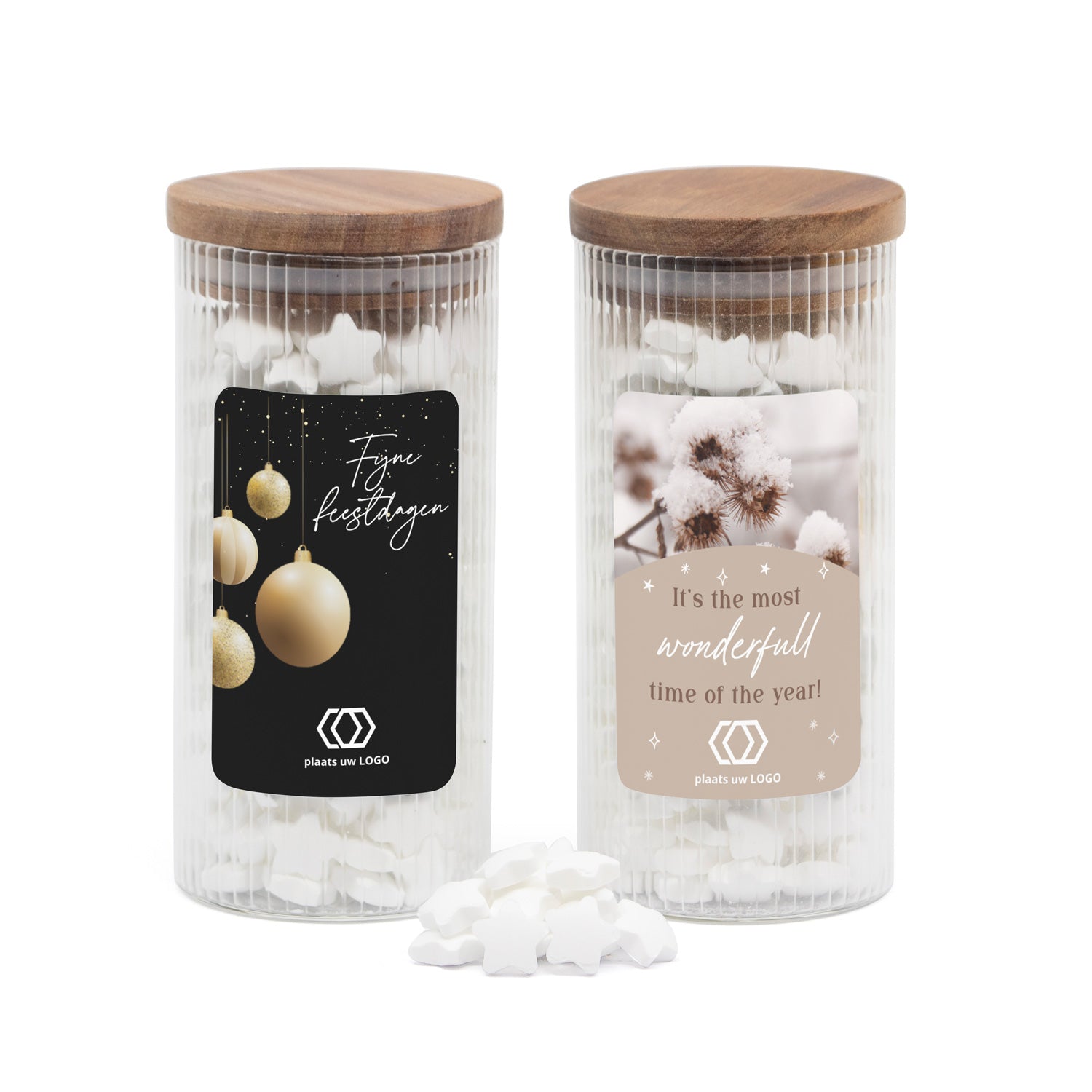 Pot met ribbelglas gevuld met snoepjes - Kerst - Bedankjes.nl