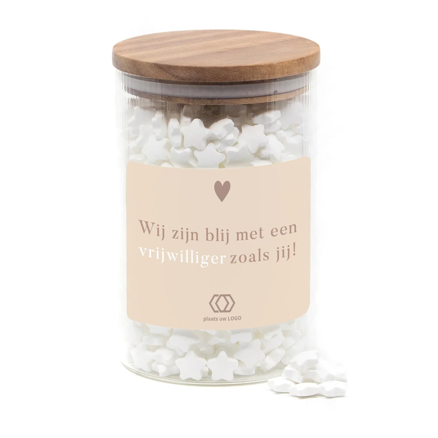 Luxe grote snoeppot met ribbelglas - Vrijwilliger - Bedankjes.nl