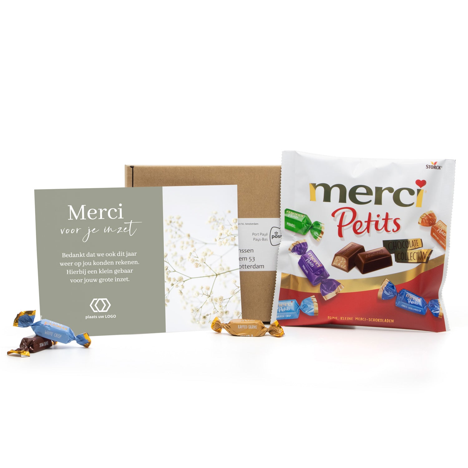 Doosje met mini merci chocolaatjes en persoonlijke kaart- Brievenbus ...