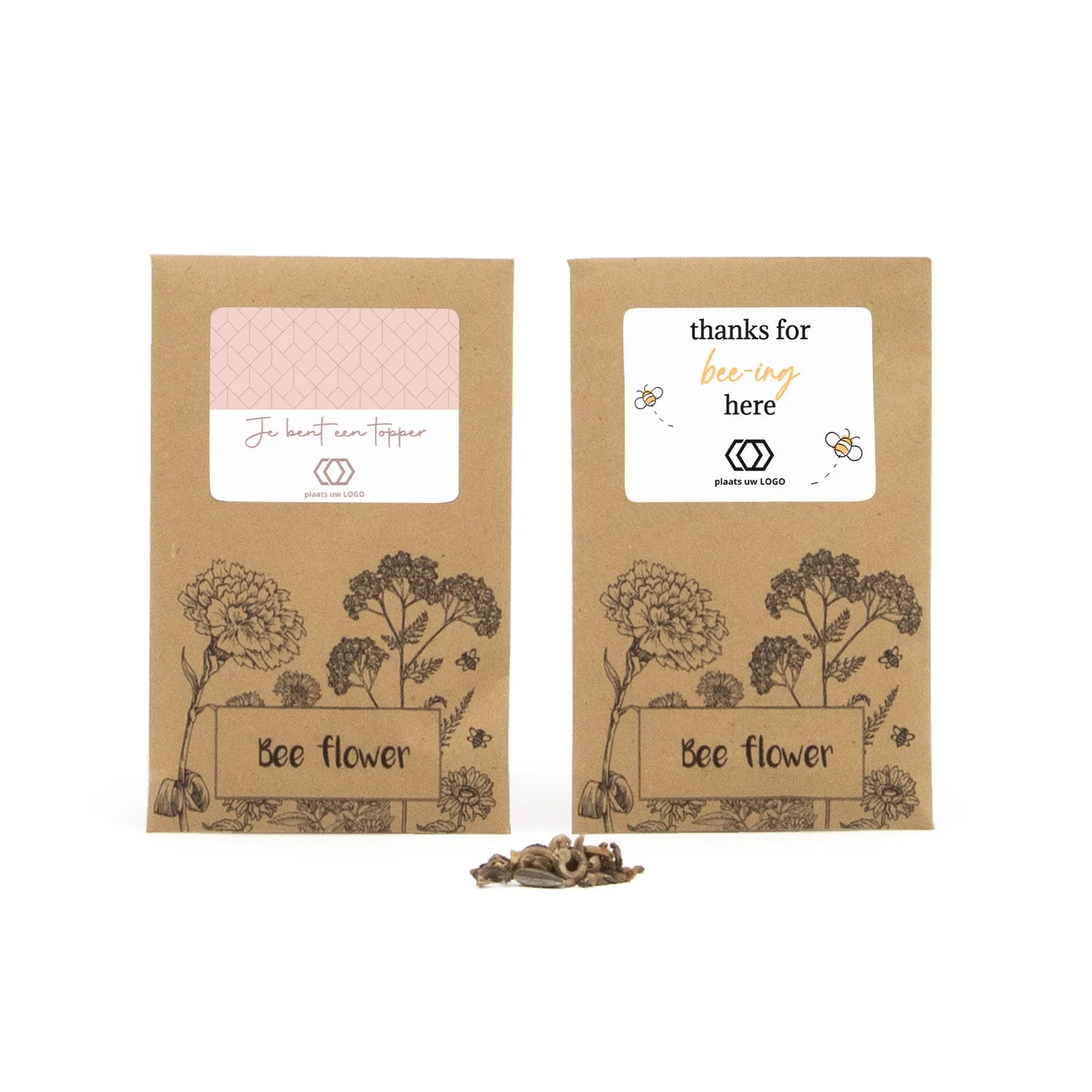 Bee flower zakje met eigen etiket - Zakelijk - Bedankjes.nl