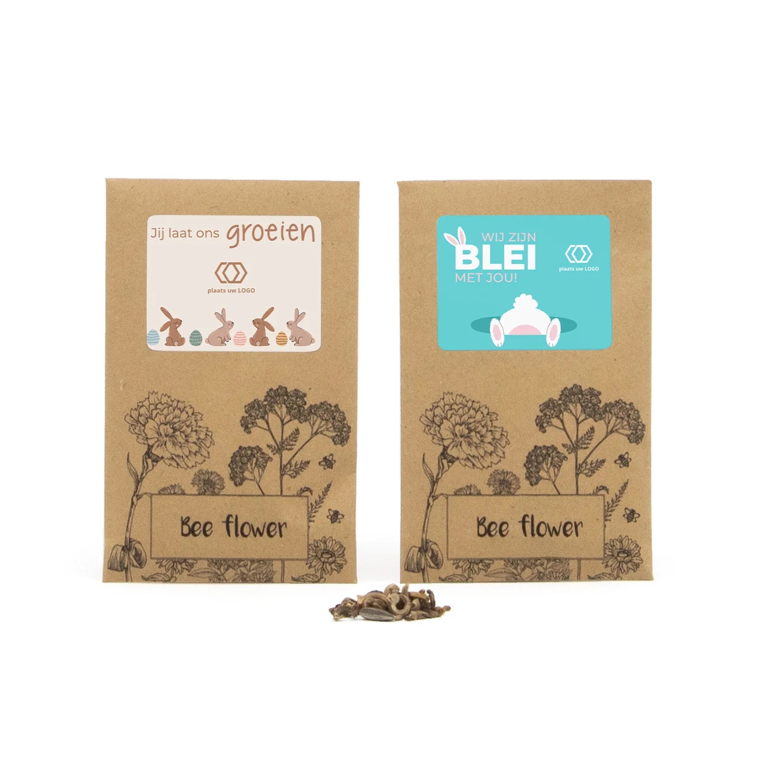 Bee flower zakje met eigen etiket - Pasen - Bedankjes.nl
