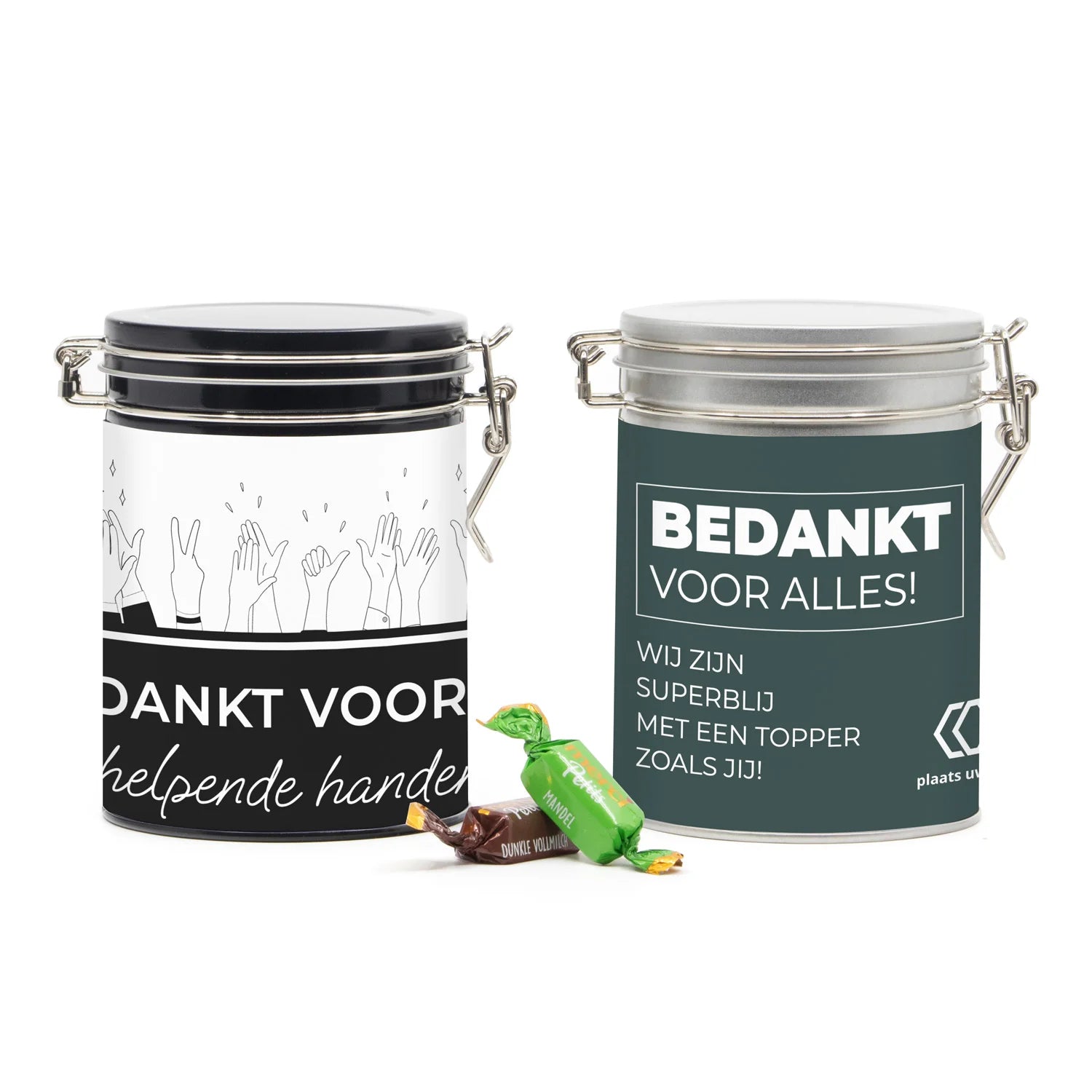 Beugelblik Merci petits met eigen wikkel - Zakelijk - Bedankjes.nl