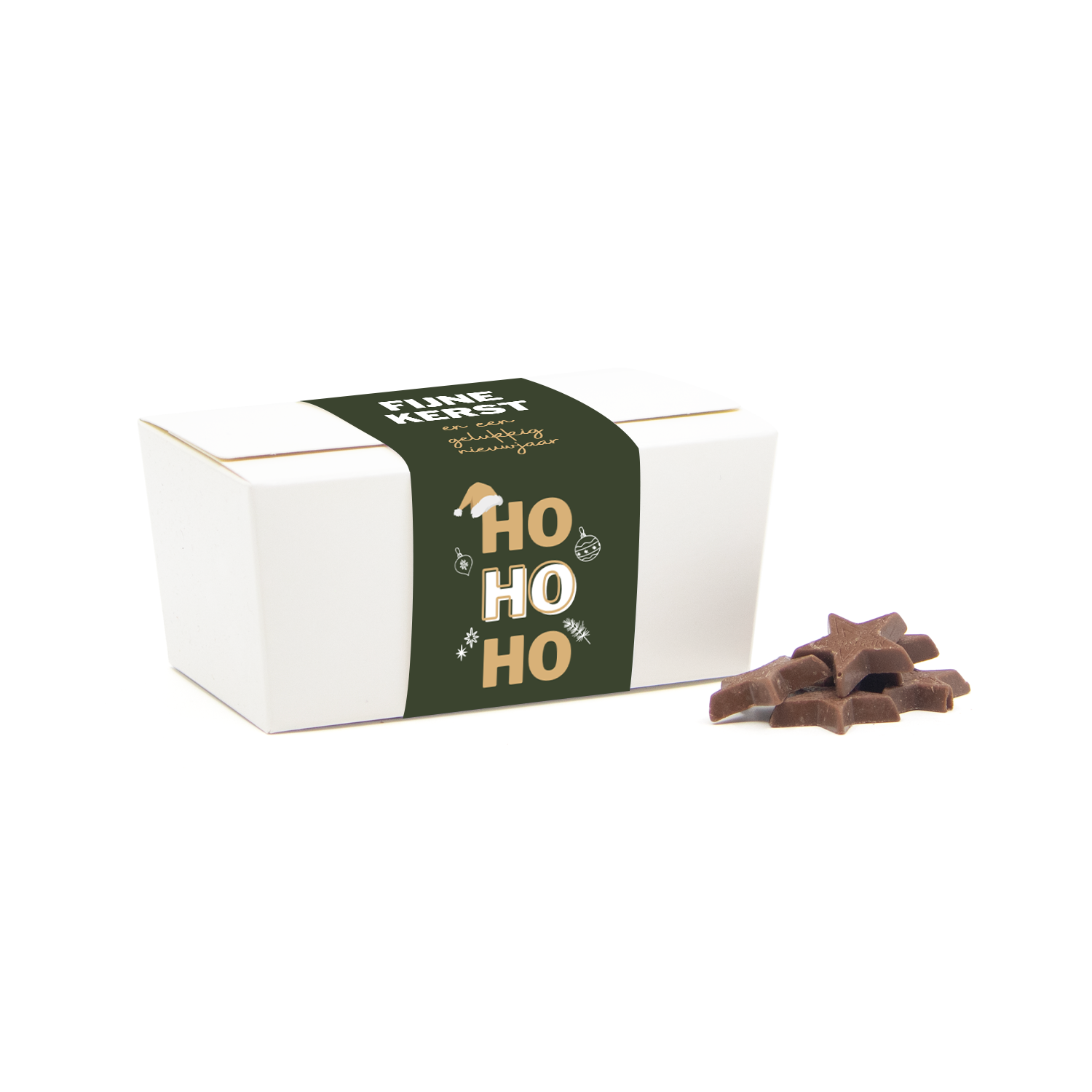 Bonbondoosje met chocoladesterren en etiket - Kerst - Bedankjes.nl