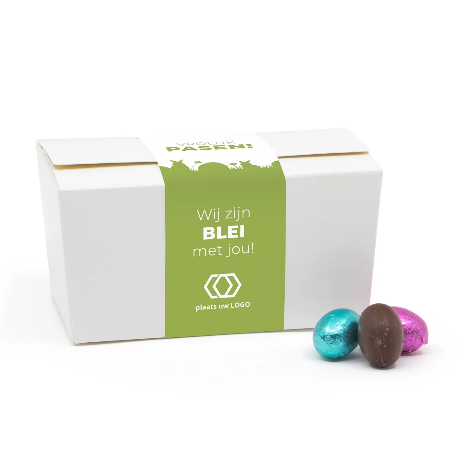 Bonbondoos met paaseitjes en eigen sleeve - Pasen - Bedankjes.nl