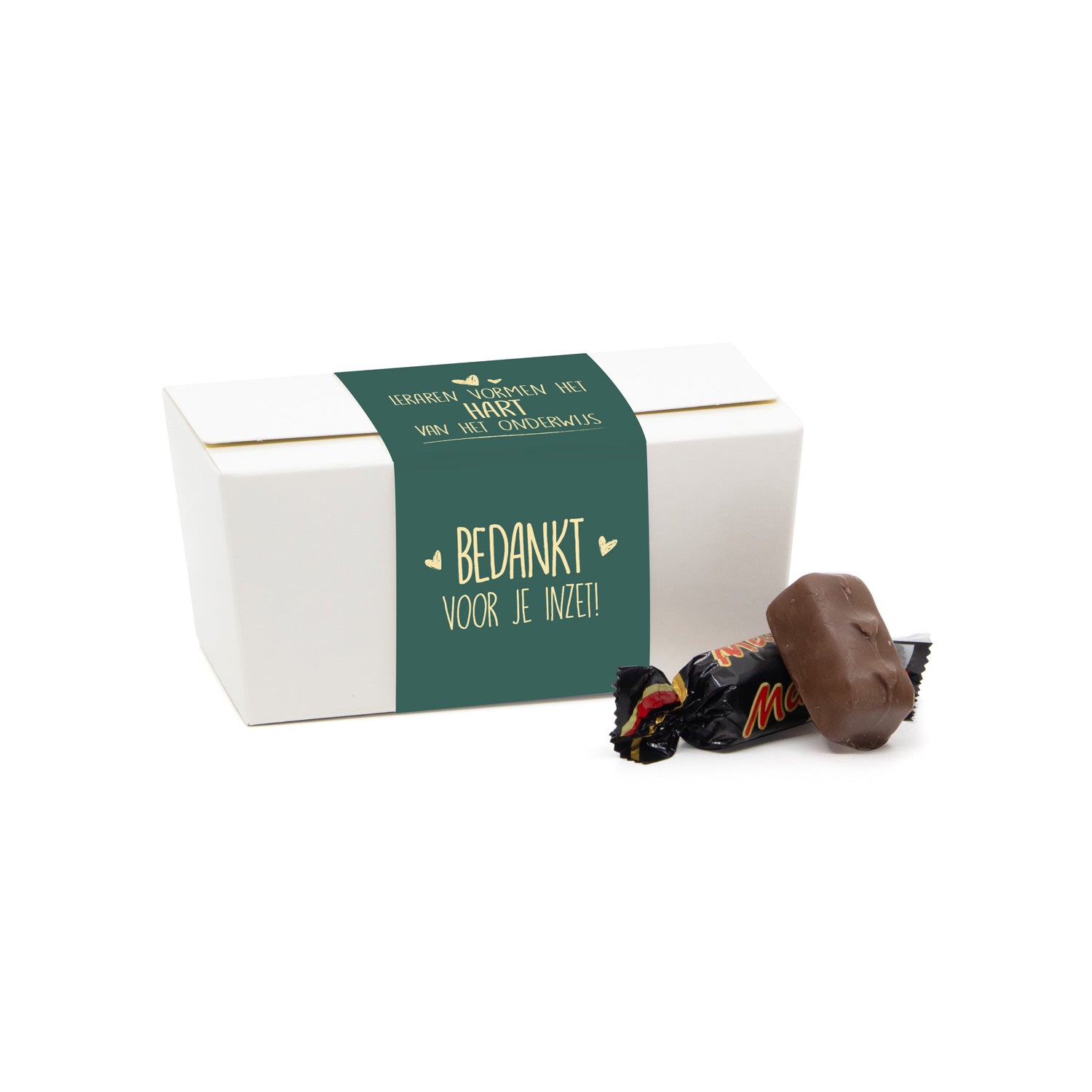 Bonbondoosje met chocolade en etiket - Leraar