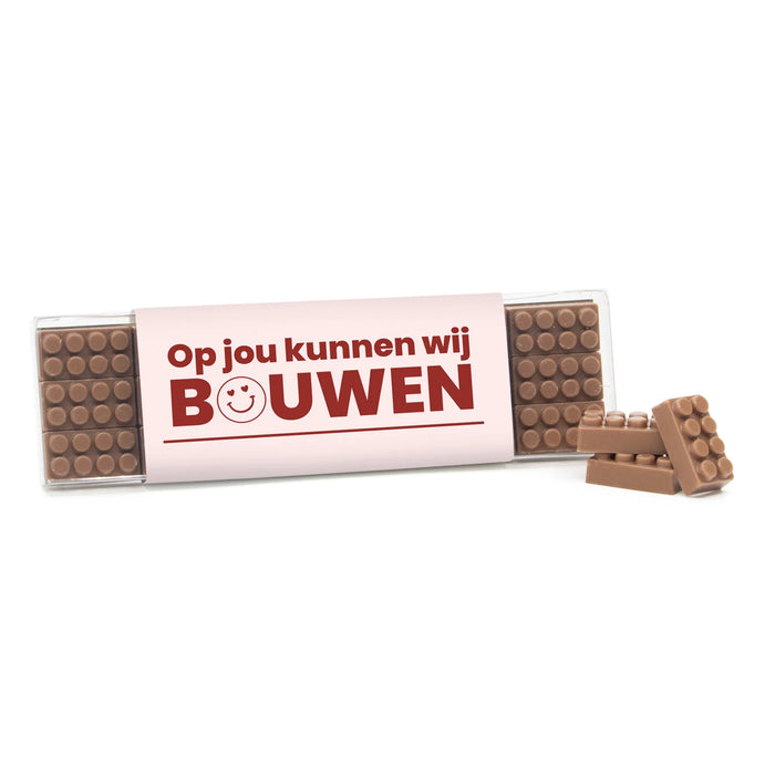 Blisterbox met 18 chocolade bouwstenen eigen sleeve - Vrijwilliger
