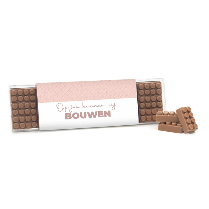 Box met 18 chocolade bouwstenen eigen sleeve - Zakelijk