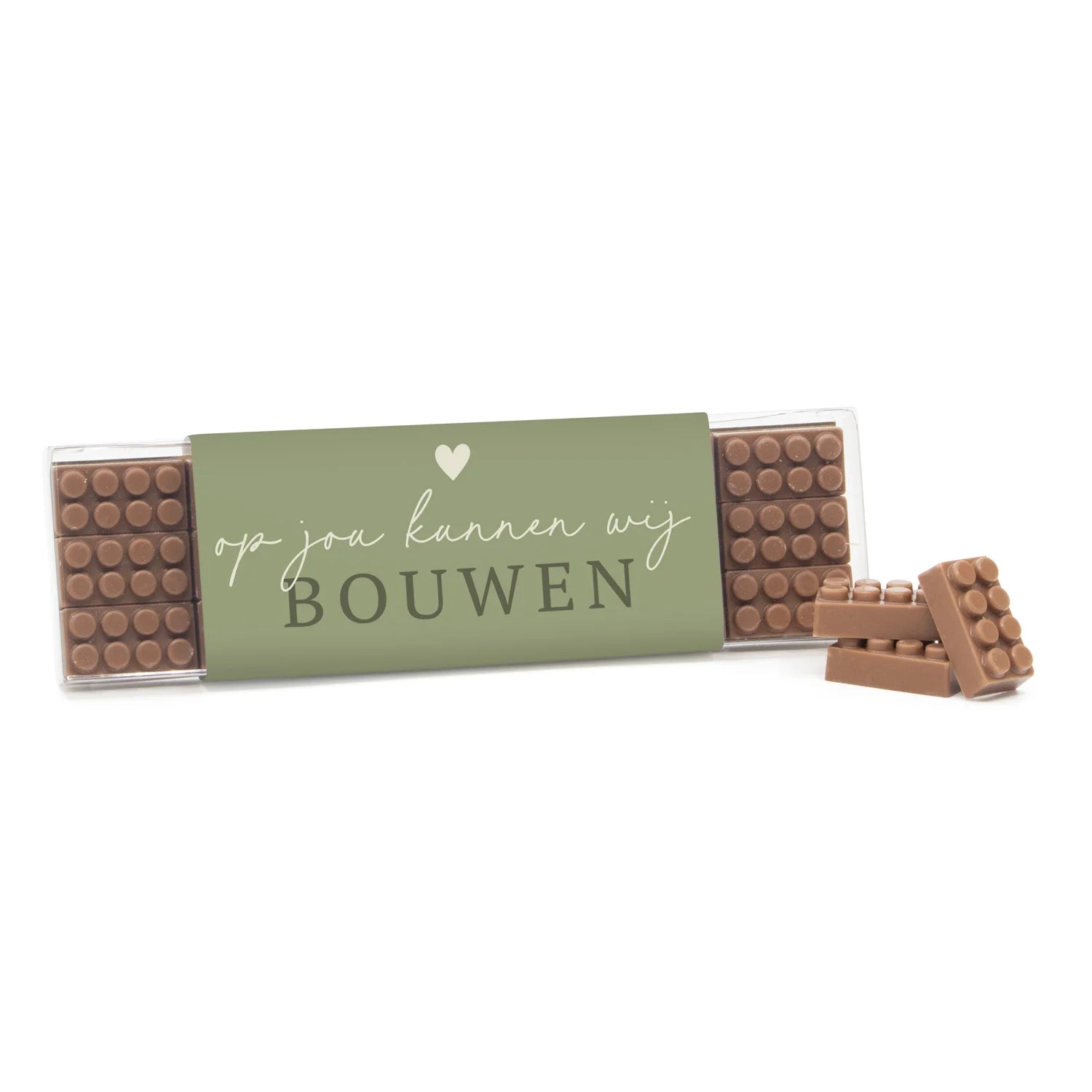 Blisterbox met 18 chocolade bouwstenen eigen sleeve - Vrijwilliger
