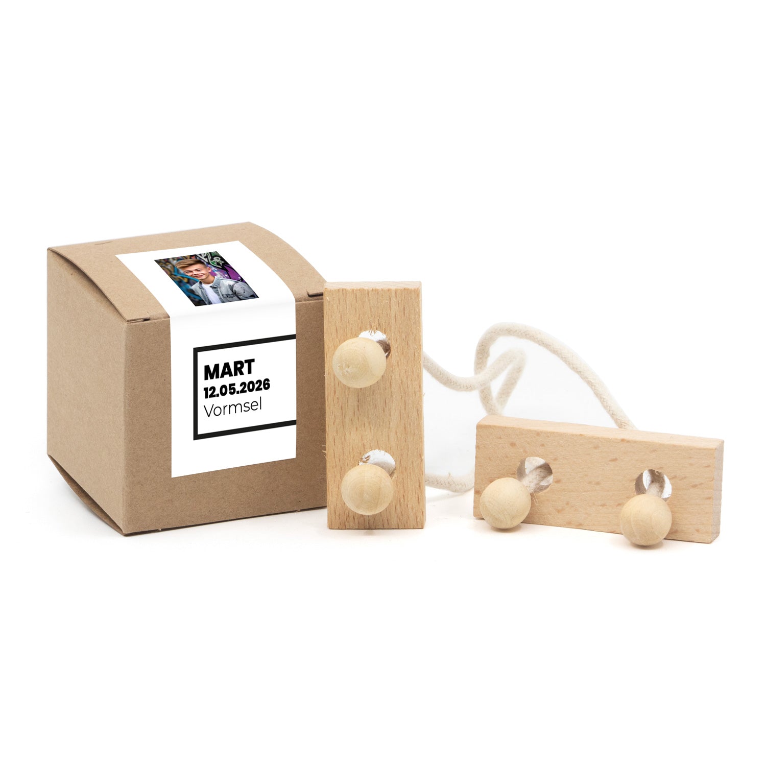 Kubusdoosje met breinbreker - Communie jongen - Bedankjes.nl