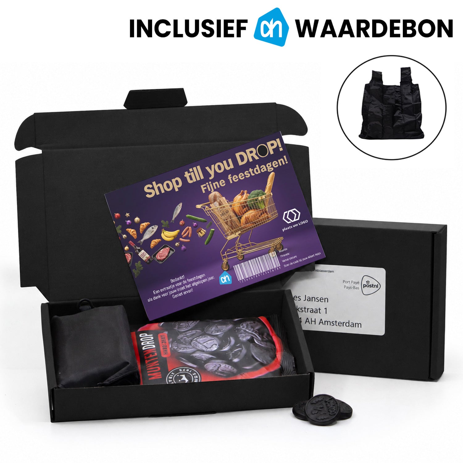 AH pakketje met cadeaubon, muntdrop en tasje - Kerst