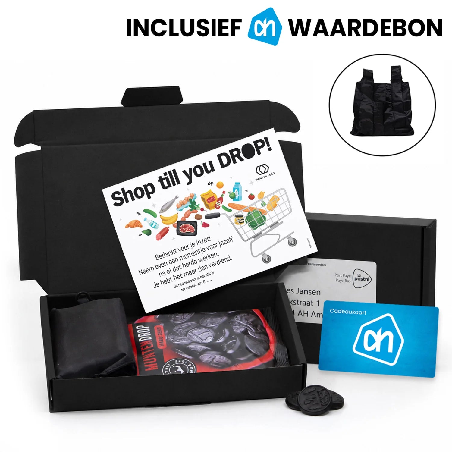 Cadeaupakketje met AH cadeaubon, muntdrop en tasje - Zakelijk